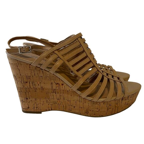 Franco Sarto Sombre Beige Leather Wedge Sandal Size 10 - Picture 3 of 11